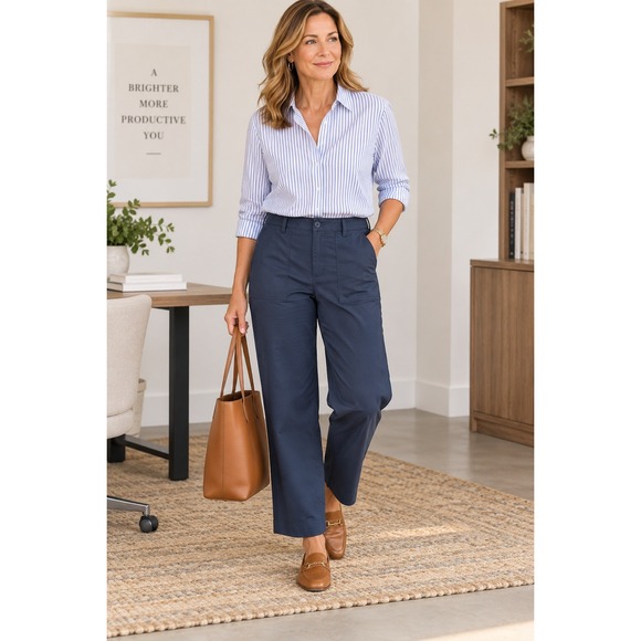 Talbots Pants - Talbots Patch Pocket Crop Pants Women 16 Navy Blue High Waist Straight Stretch